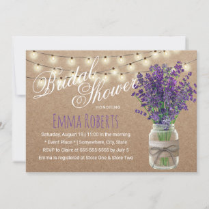 Invitation Lavande Rustique Fête des mariées Floral Jar Kraft