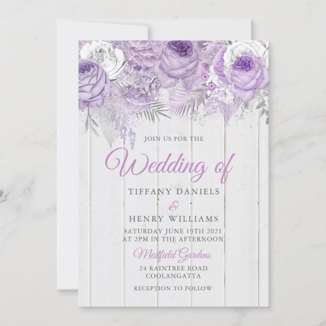 Invitation Lavande Rustique Fleurs violettes Mariage Inviter (Devant)
