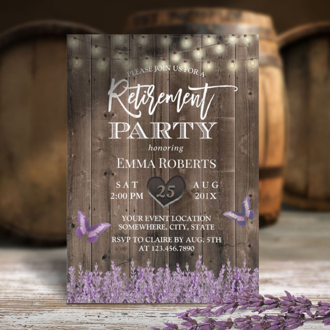 Invitation Lavande Rustique Floral Vintage Bois Retraite (Créateur téléchargé)