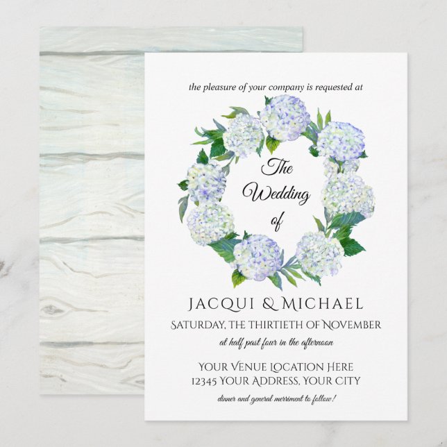 Invitation Lavande Rustique Hydrangea Floral Mariage Wreath (Devant / Derrière)