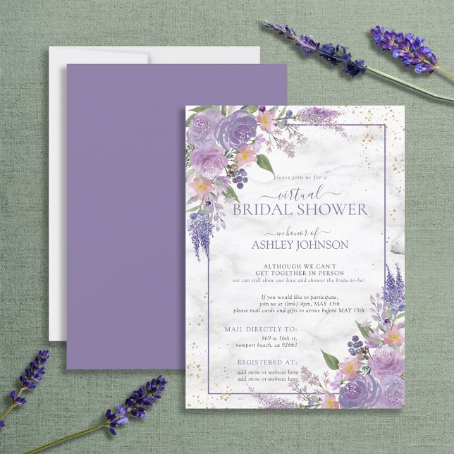 Invitation Lavande Rustique Lilac Gold Floral Douche virtuell (Créateur téléchargé)