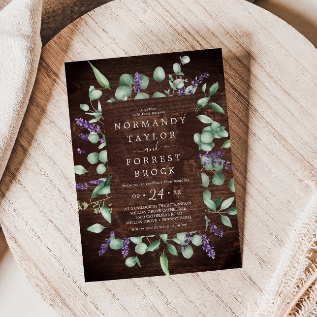 Invitation Lavande rustique | Mariage de charpente en bois (Créateur téléchargé)