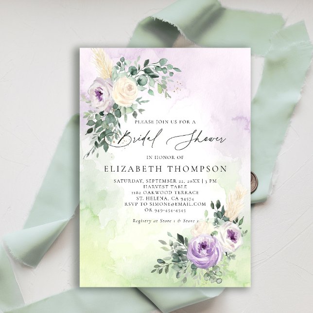 Invitation Lavande Rustique Purple Boho Chic Fête des mariées (purple lavender lilac bridal shower brunch invitation watercolor floral garden romantic rustic barn)