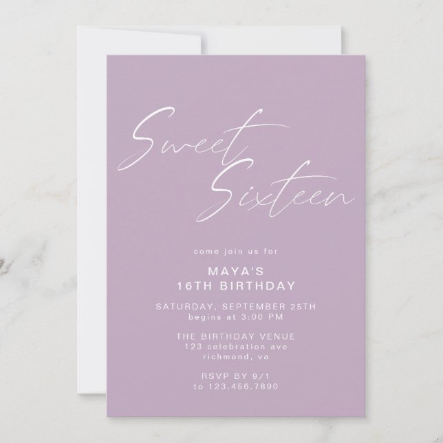 Invitation Lavande Sweet sixteen violet Lilac 16e anniversair (Devant)