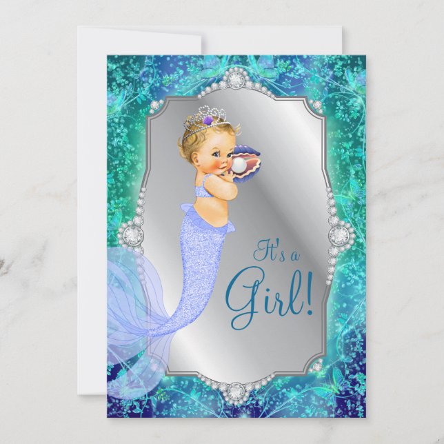 Invitation Lavande Turquoise sous le Baby shower de sirène de (Devant)