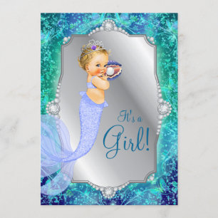Invitation Lavande Turquoise sous le Baby shower des sirènes 