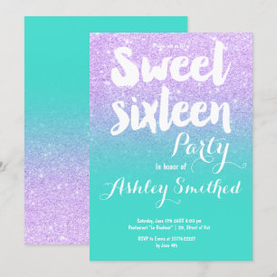Invitation Lavande turquoise typographie parties scintillant