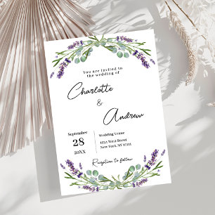 Invitation Lavande verdure violet florales script mariage