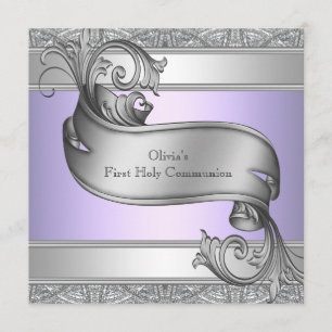 Invitation Lavande Violet Croix d'Argent Filles Première Comm
