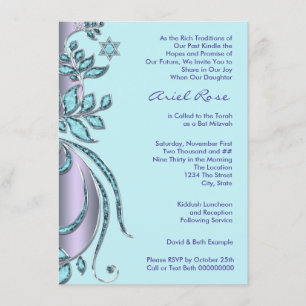 Invitation Lavande violet et Bat mitzvah bleu Turquoise