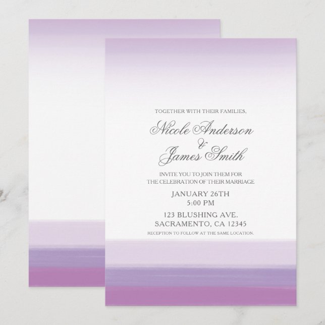 Invitation Lavande violet et blanc Mariage d'aquarelle modern (Devant / Derrière)