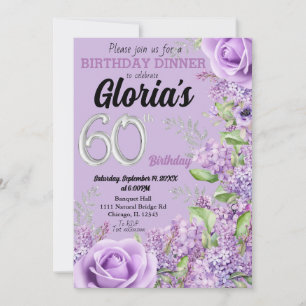 Invitation Lavande violet fleuri 60e anniversaire invitati