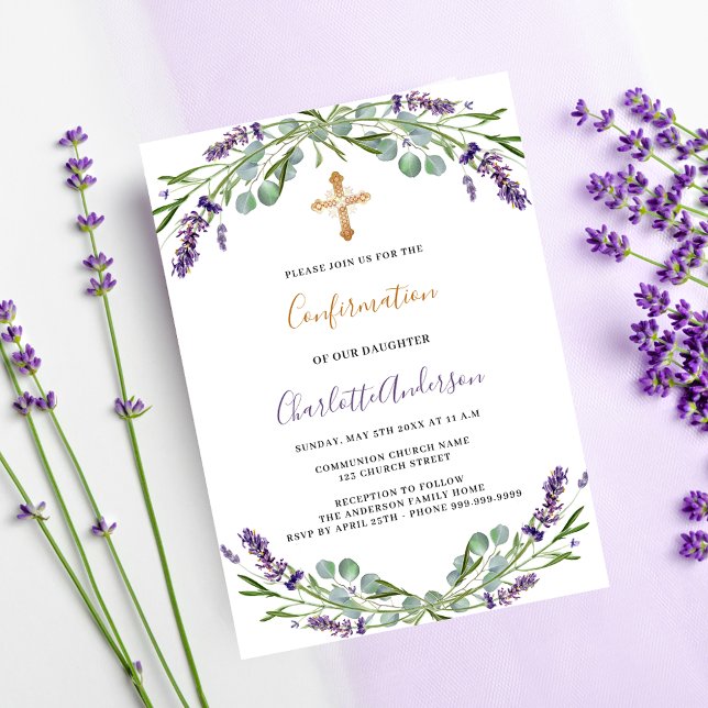 Invitation Lavande violet fleurit verdure Confirmation (Créateur téléchargé)