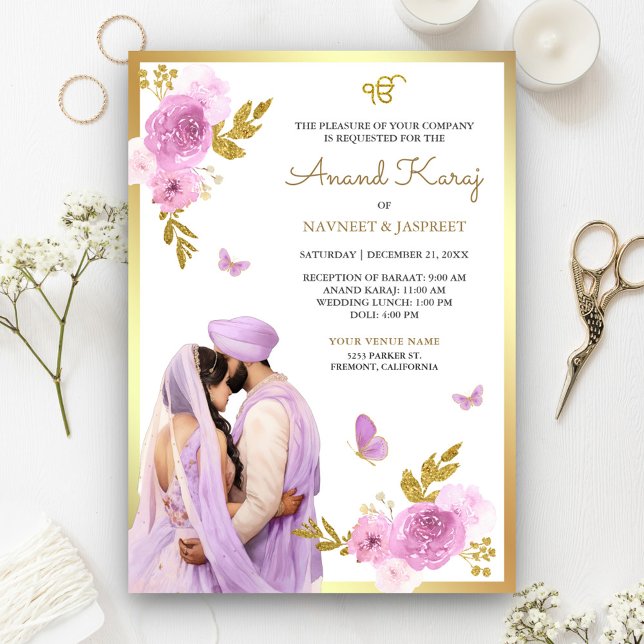 Invitation Lavande violet Floral Anand Karaj Sikh Mariage (Créateur téléchargé)