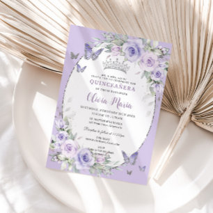 Invitation Lavande Violet Floral Papillons Quinceañera