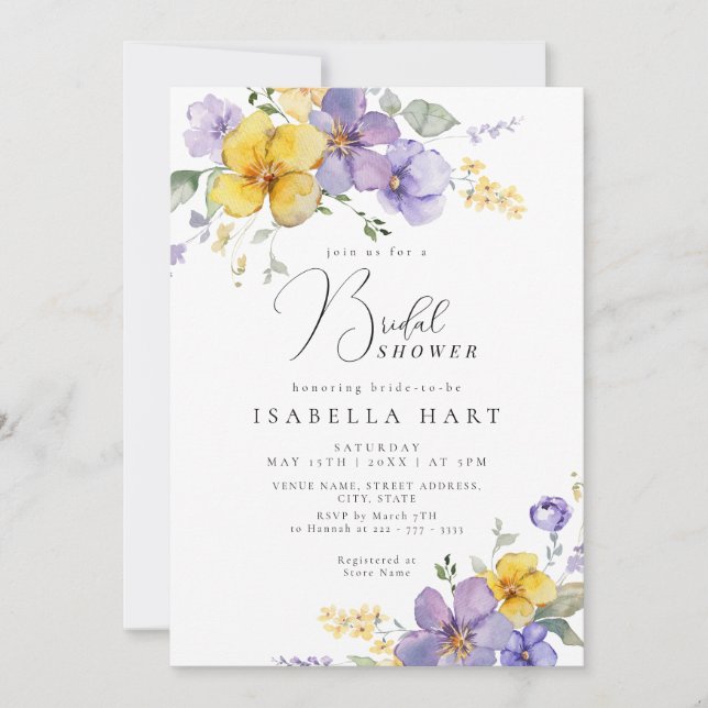 Invitation Lavande violet jaune nuptiale douche (Devant)
