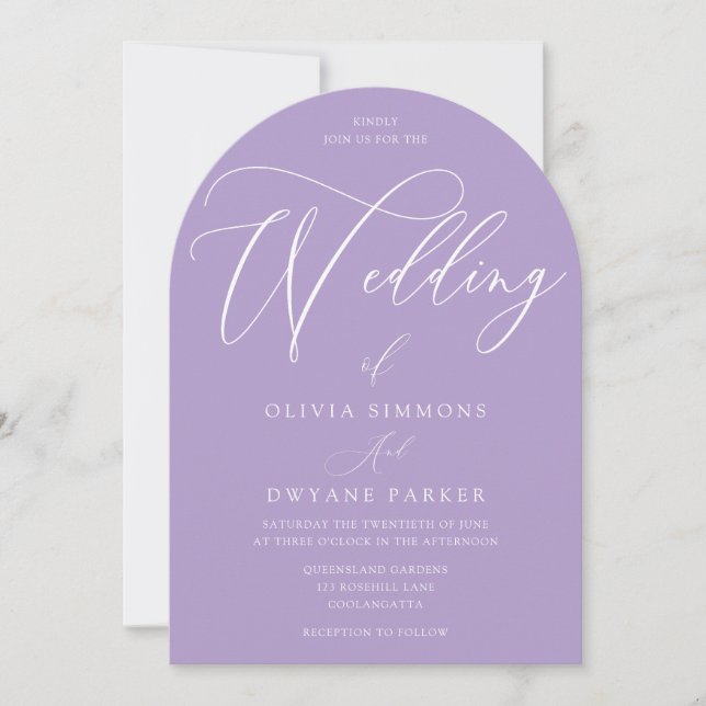 Invitation Lavande violet Mariage d'arc minimal (Devant)