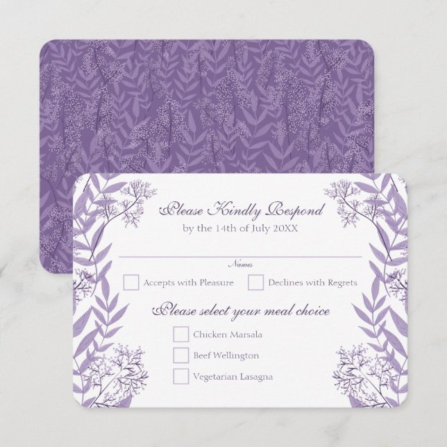 Invitation Lavande violet Mariage Vintage Botanique (Devant / Derrière)