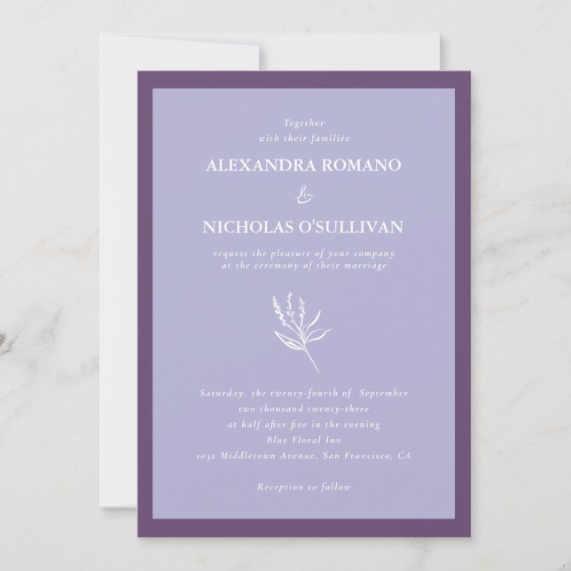 Invitation Lavande violet minimaliste Mariage floral (Devant)