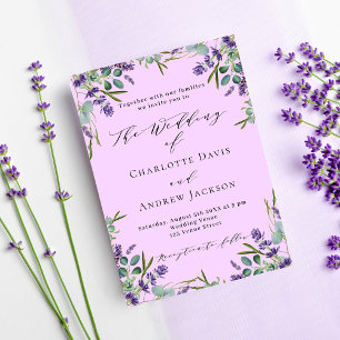 Invitation Lavande violet rose fleurs mariage