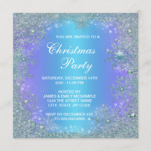 Invitation Lavande violet Turquoise bleu flocon Noël