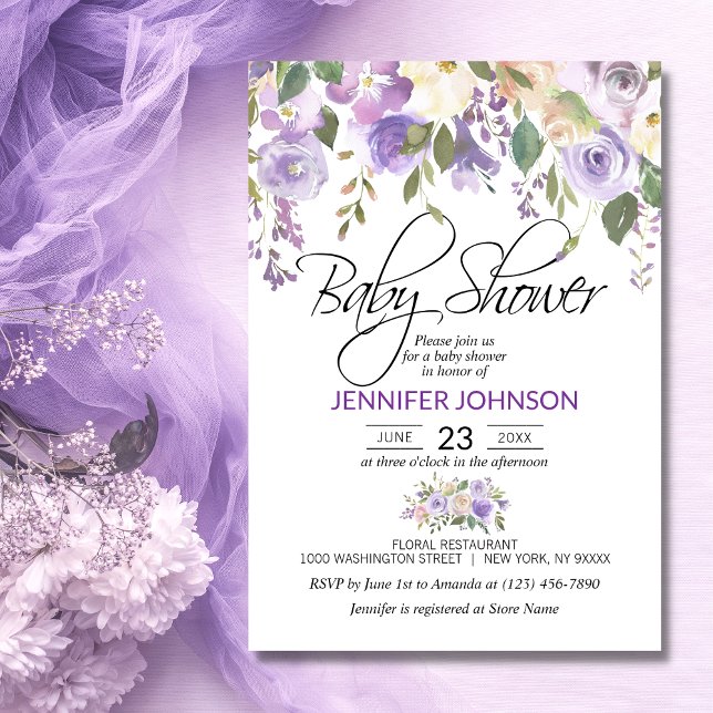 Invitation Lavande violet violet Baby shower floral (Créateur téléchargé)