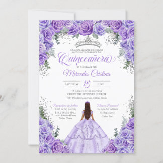 Invitation Lavande violette clair Rose Silver Quinceanera