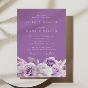 Invitation Lavande violette et Mariage floral blanc