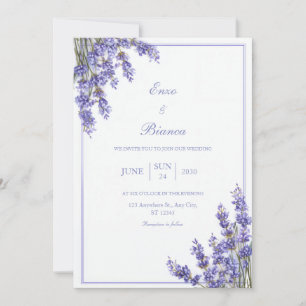 Invitation Lavande Violette Française Cadre Rustique Minimali