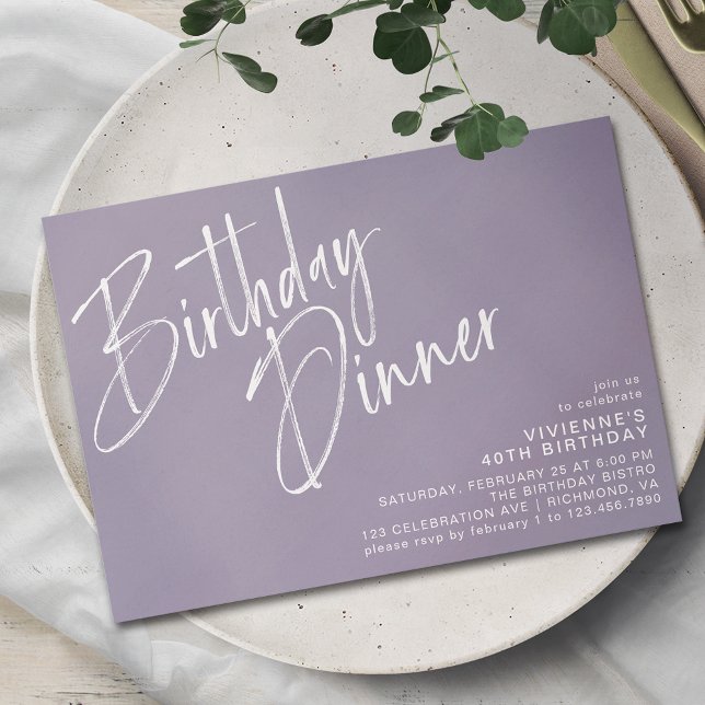 Invitation Lavande violette Lilac | Dîner d'anniversaire simp (Créateur téléchargé)
