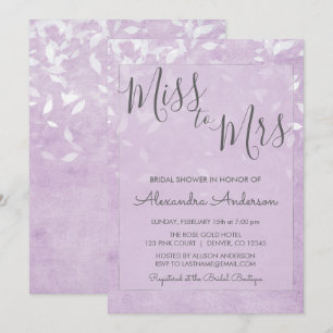 Invitation Lavande & White Miss à Mme Fête des mariées