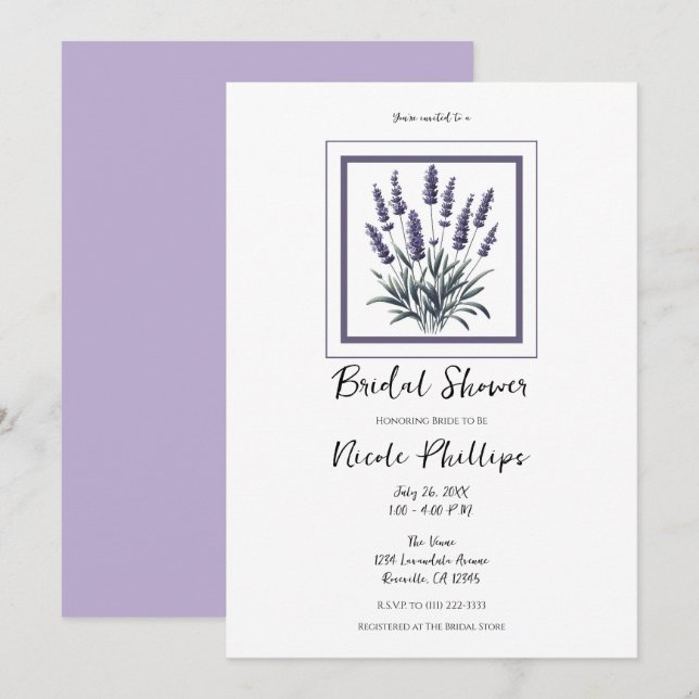 Invitation Lavandula Lavender Floral Flower Fête des mariées (Devant / Derrière)