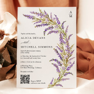 Invitation Lavender Automne automne aquarelle florale QR mari