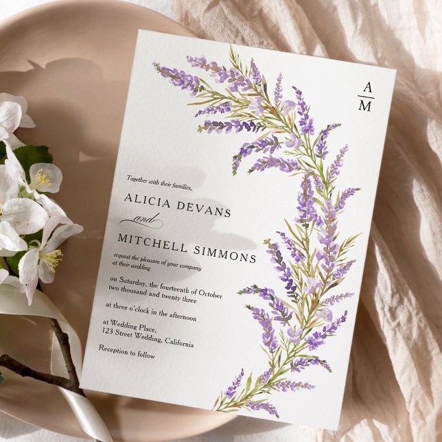 Invitation Lavender Automne automne mariage d'aquarelle flora (Créateur téléchargé)