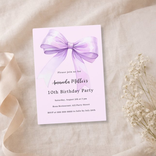 Invitation Lavender bow pink coquette girl birthday (Créateur téléchargé)