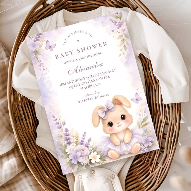 Invitation Lavender Bunny Floral Baby Shower (Créateur téléchargé)