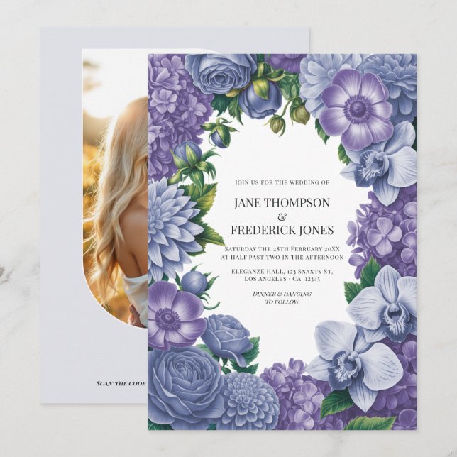 Invitation Lavender Dusk, Periwinkle Smoke & Frosted Bluebell (Devant / Derrière)