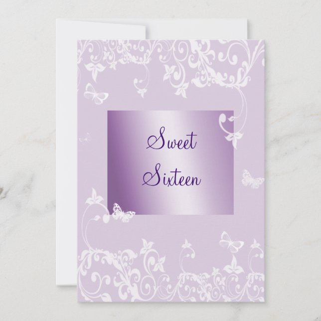 Invitation Lavender Elegant Sweet sixteen Anniversaire Invita (Devant)