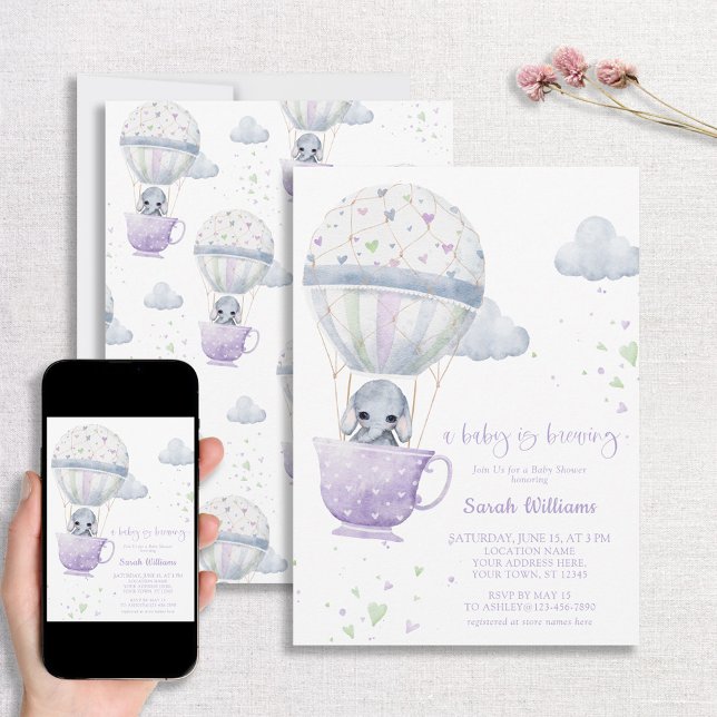 Invitation Lavender Elephant Baby brasse du Baby shower (Créateur téléchargé)