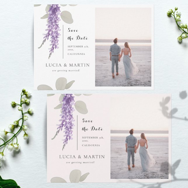 Invitation Lavender Eucalyptus Feuilles Photo Enregistrer La  (Créateur téléchargé)