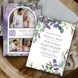 Invitation Lavender Eucalyptus Photo Collage QR Code Mariage