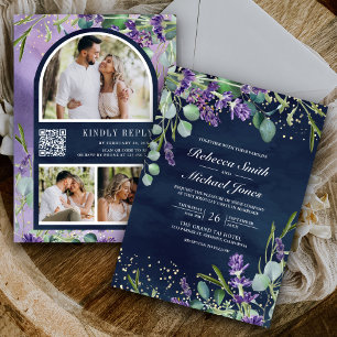 Invitation Lavender Eucalyptus Photo Marine QR Code Mariage