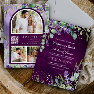 Invitation Lavender Eucalyptus Photo Purple Code QR Mariage