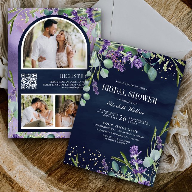 Invitation Lavender Eucalyptus QR Code Marine Fête des mariée (Créateur téléchargé)