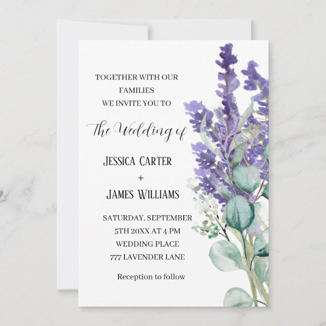 Invitation Lavender Eucalyptus Rustique mariage élégant (Devant)