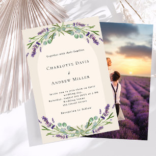 Invitation Lavender floral arche photo mariage beige