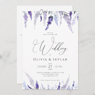 Invitation Lavender Floral Mauve QR Code Tout en un Mariage