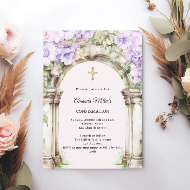Invitation Lavender florals arch girl Confirmation (Créateur téléchargé)
