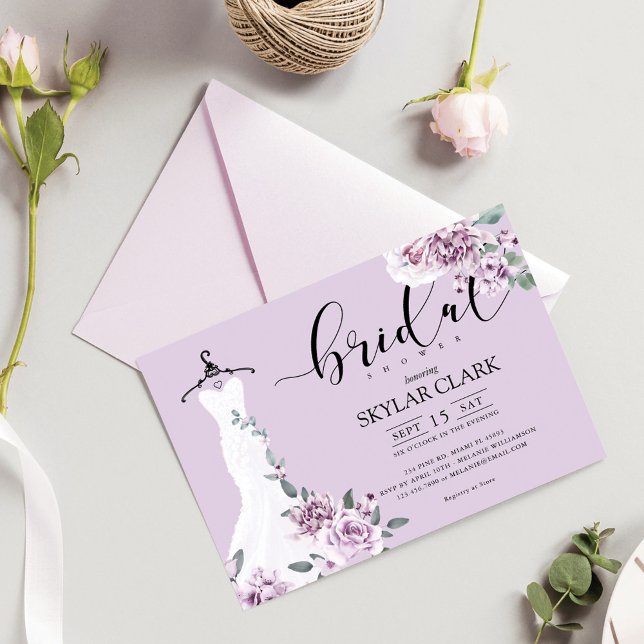 Invitation Lavender Florals Blanc Mariage robe Fête des marié (Créateur téléchargé)