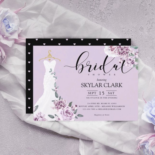 Invitation Lavender Florals Blanc Mariage robe Fête des marié (Créateur téléchargé)
